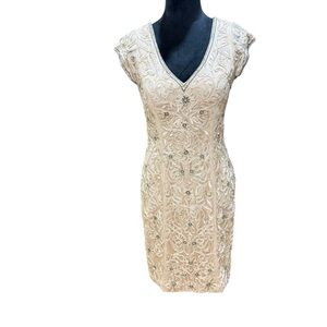 Sue Wong Nocturne Beaded Champagne Cocktail Midi Wedding Party Dress Size 6